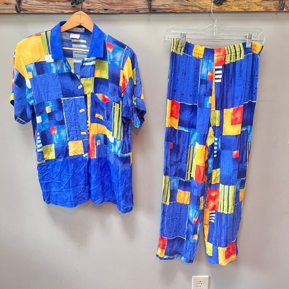 Vintage Nino Wong California Colorful Rayon Lounge Set- Size S